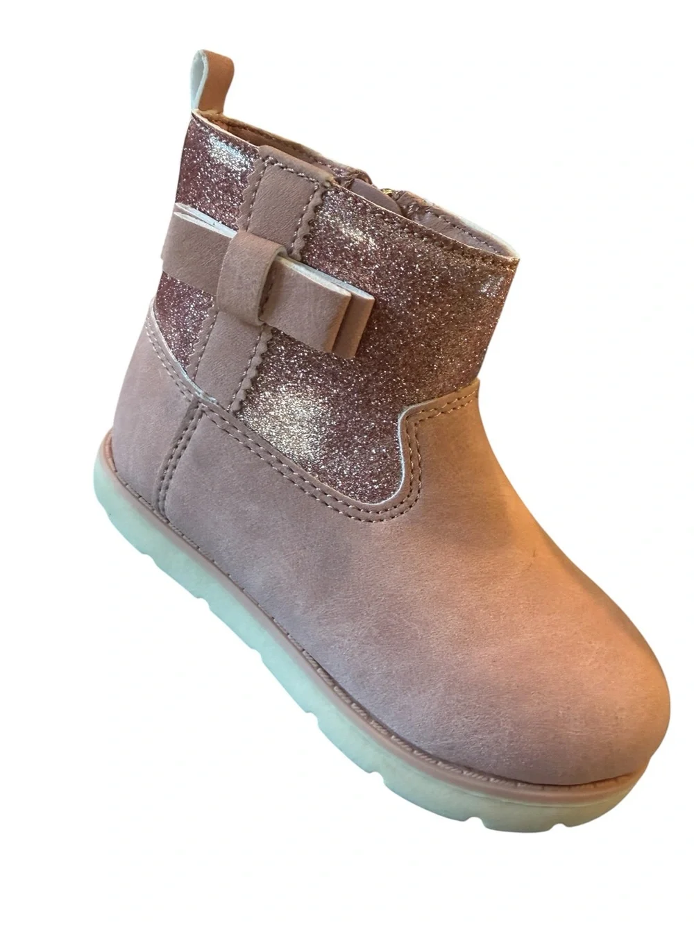Munchkin by Stride Rite Avalon Blush Glitter Toddler Ankle Boots Pink Bow